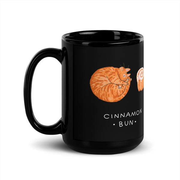 Cinnamon Bun Cat Black Glossy Mug