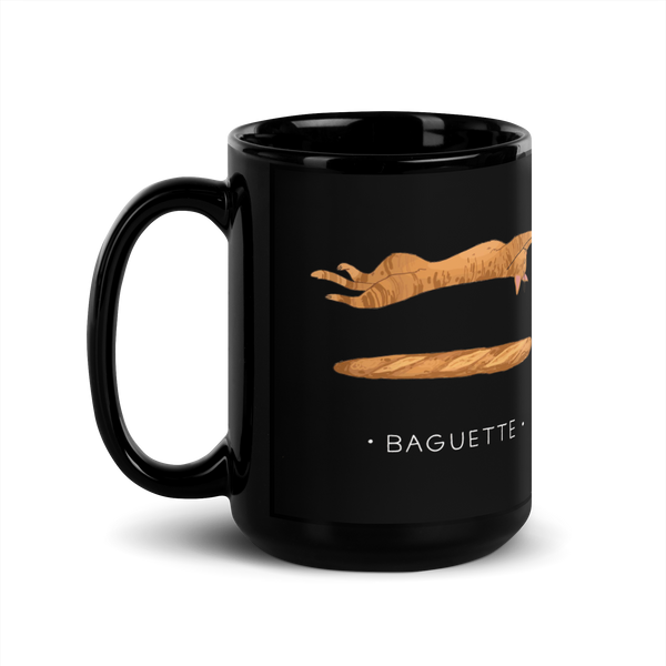 Baguette Cat Black Glossy Mug